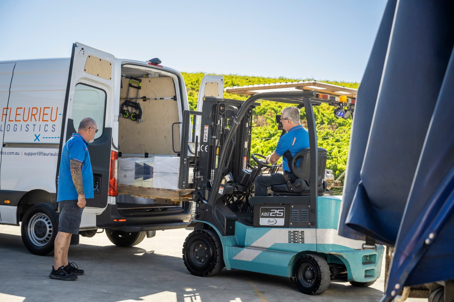 Fleurieu Logistics loading freight among the McLaren Vale vineyards